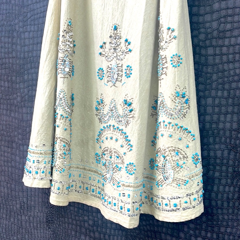 Basil & Maude size 12  tribe flare skirt , natural color , hand beaded